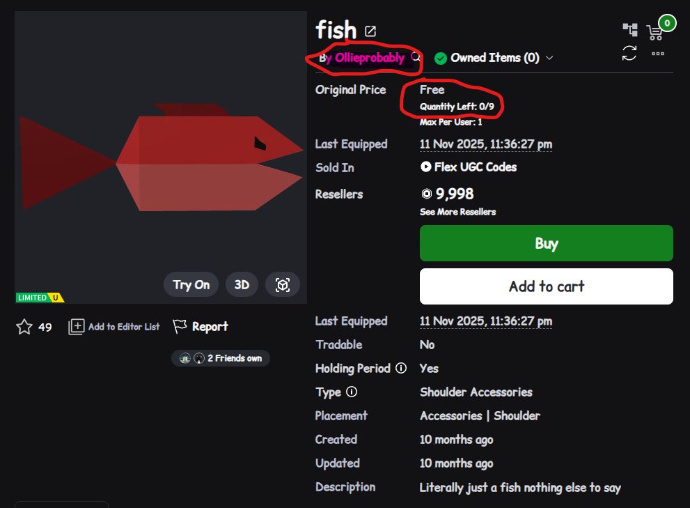 Ollieprivately's tweet photo. @realstoggs101 its a free ugc i made meaning that im still in negative profit, as i paid 1200 robux to give the item away for free so id need someone to buy the 10k resale to make profit https://t.co/LvTN5rDRew