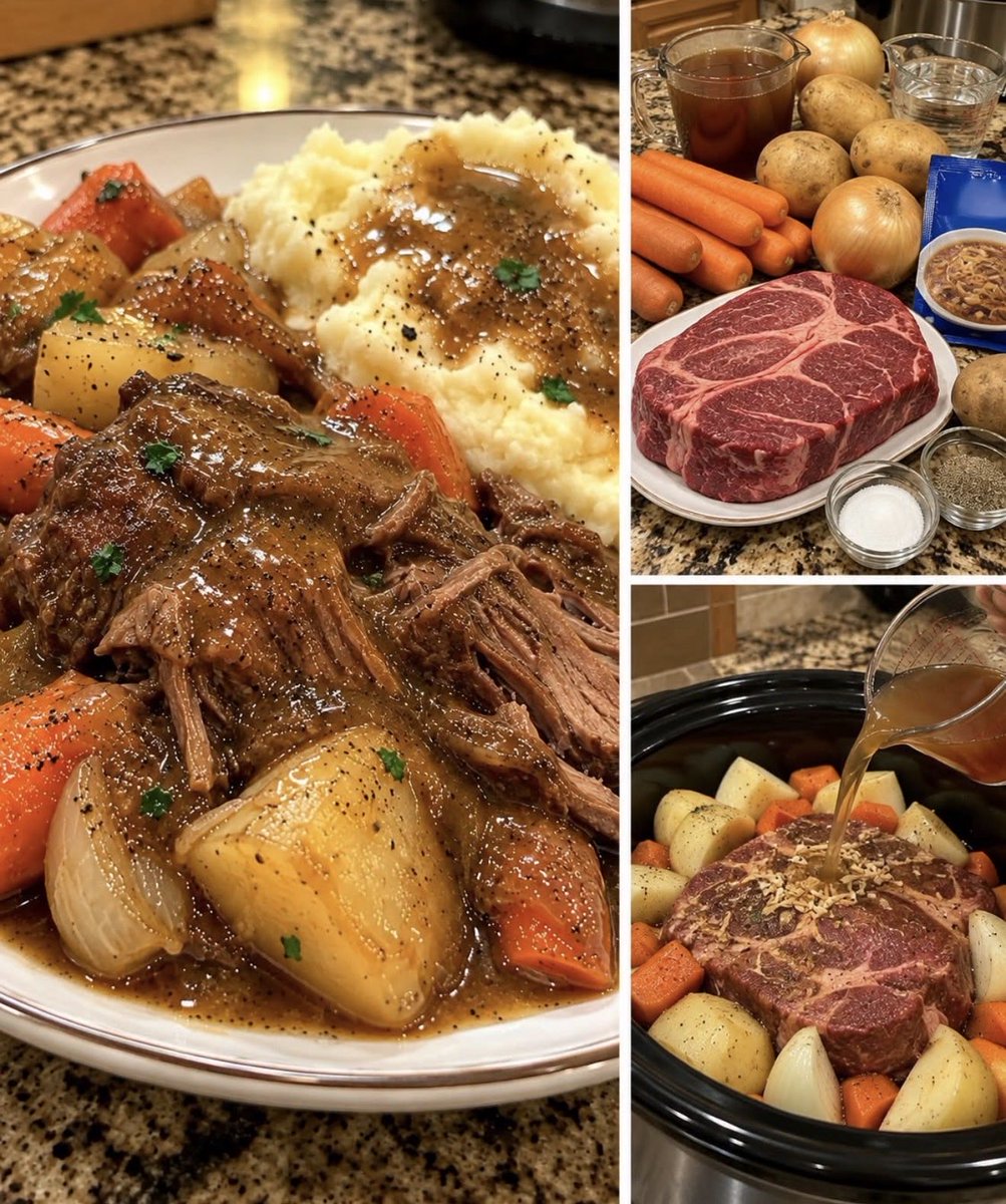 FoodPleaser's tweet photo. Slow Cooked Pot Roast. The perfect Sunday Meal…. Recipe below 👇 https://t.co/w493VrTQ1i
