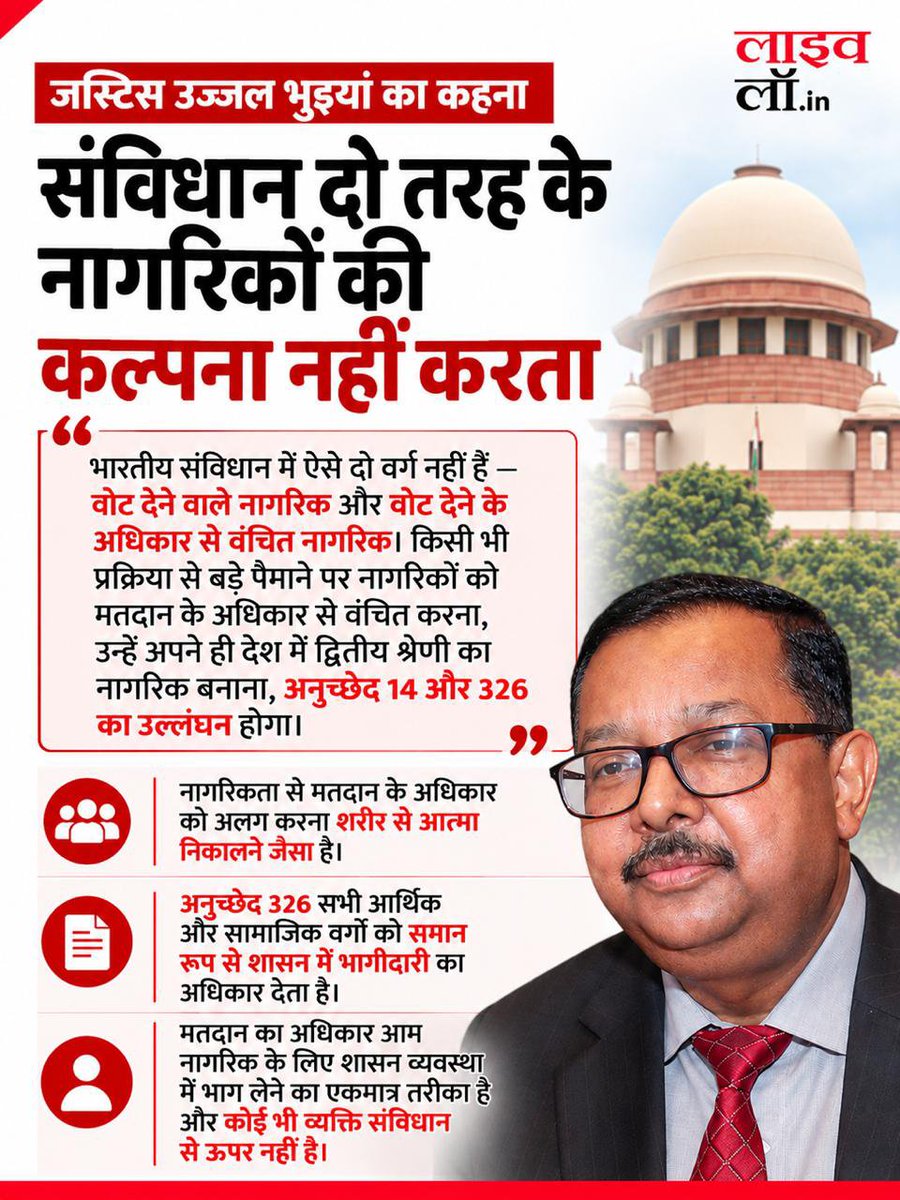 LivelawH's tweet photo. लाखों नागरिकों को वोट के अधिकार से वंचित करना संविधान की मूल भावना के खिलाफ: जस्टिस उज्जल भुइयां

https://t.co/BHXurOlvhD

#justiceujjalbhuyan #votingrights #righttovote #cec https://t.co/2ewgCDayb8