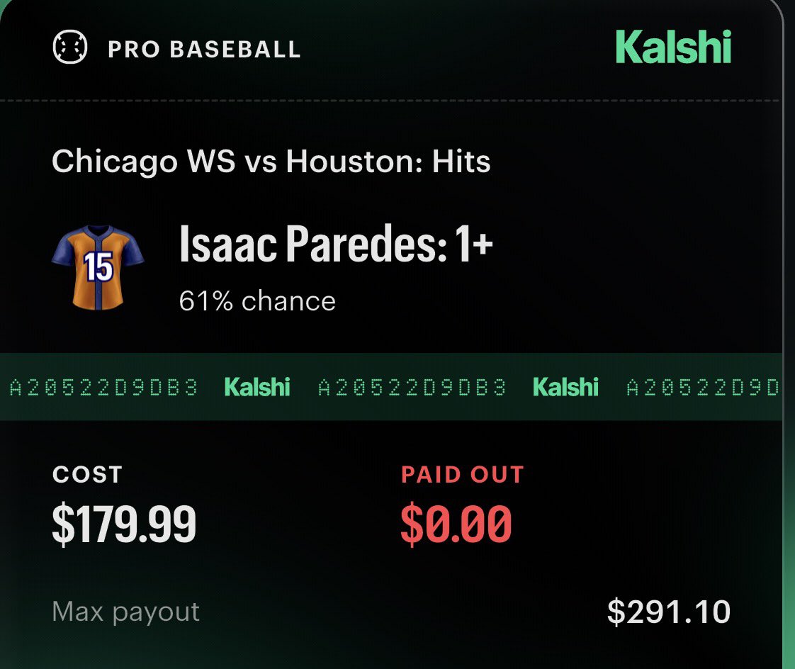 SharpHustle_'s tweet photo. 🚨$12 MLB Risk Free Arb🚨

CWS vs HOU- Issac Paredes 0.5 Hits

Under 0.5- $100
Over 0.5- $179.99
Total out- $279.99
Total return- $291
Total profit- $12🤑

All plays found using @OddsJam https://t.co/u0aMM96Nnj