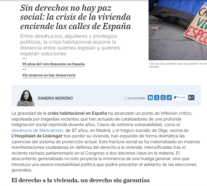 ConSandraMoreno's tweet photo. @FonsiLoaiza Sin derechos no hay paz social: la crisis de la vivienda enciende las calles de España 
Somos un país gobernado por una clase política privilegiada que vive de espaldas al pueblo y al servicio de los lobbys que los sostienen 

https://t.co/wpz3yCFIyA https://t.co/toFxUUycU2