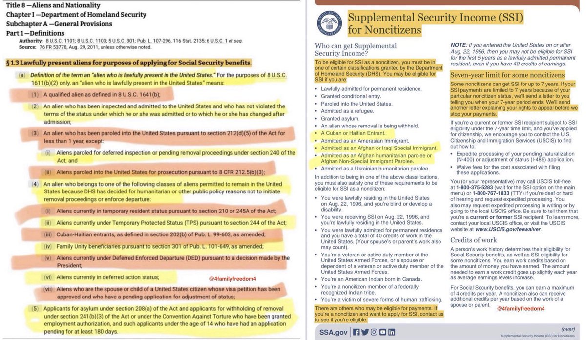 4familyfreedom4's tweet photo. Democrats destroyed Americans Healthcare to provided their invasion of illegal aliens all taxpaying Americans Healthcare and Social Welfare Benefits

Unauthorized Immigrants’ Eligibility for Federal and State Benefits: Overview and Resources Federal Public Benefits
CRS Product Number:R47318
Referenced Legislation:P.L.104-193
Topics: Education; Health Care; Immigration; Social Welfare
Publication Date: 11/29/2022

Here is a list of illegal aliens qualifying for each healthcare program that they are receiving! The federal public benefits that meet this definition includes programs
✅Non- emergency Medicaid, 
✅Supplemental Nutrition Assistance Program (SNAP),
✅Supplemental Security Income (SSI), 
✅Temporary Assistance for Needy Families
(TANF), and 
✅most housing assistance programs, among many others.
✅Federal Pell Grants for student financial aid 
✅Affordable Care Act (ACA) health care subsidies

American taxpayers fund these programs at enormous scale. The law was written to limit access for unauthorized immigrants — yet the overall costs continue to grow.
Transparency on the numbers matters

🚨 Federal Public Benefits: The Real Numbers (FY 2019–2024)
Under the 1996 PRWORA law, these core federal public benefits are generally restricted for unauthorized immigrants (with limited exceptions like emergency Medicaid). Here’s the scale of federal spending on the major programs

Qualified aliens include the following:
✅lawful permanent residents
✅refugees
✅noncitizens paroled into the United States for at least one year
✅noncitizens granted asylum
✅noncitizens granted withholding of removal
✅noncitizens granted conditional entry before 1980
✅certain abused spouses and children,
✅Cuban-Haitian entrants

✅Non-Emergency Medicaid Total (federal + state) spending: • 2019: $627 billion • 2020: $683 billion • 2021: $748 billion • 2022: $824 billion • 2023: $894 billion • 2024: $919–949 billion
✅SNAP (Food Stamps) Federal spending: • 2019: $60 billion • 2020: $79 billion • 2021: $113 billion • 2022: $119 billion • 2023: $113 billion • 2024: $100 billion
✅Supplemental Security Income (SSI) Federal payments: • 2019–2021: ~$55–56 billion • 2022: $57–61 billion • 2023: $60–61 billion • 2024: $63 billion
✅TANF (Temporary Assistance for Needy Families) Federal block grant: ~$16.5 billion per year Total federal + state MOE spending often $30–37+ billion combined
Federal taxpayers provide a steady ~$16.5 billion block grant each year, while total resources devoted to TANF-related activities (federal + state) reached $37.5 billion in FY 2024.
✅Housing Assistance Core HUD programs (Section 8 Tenant-Based, Project-Based, Public Housing): • Rising from the $20s–30s billion range in 2019 • 2022: Tenant-Based ~$26B + Project-Based ~$15B • 2023–2024: Tenant-Based climbed to ~$29–33B; Project-Based ~$15–16B Combined core rental assistance frequently exceeds $50 billion in recent years.
✅ACA Marketplace Subsidies • 2019–2020: Lower tens of billions • 2021–2022: Sharp rise with ARPA enhancements • 2023–2024: Climbed into the $100–130 billion range (gross estimates)
 These programs form the core of federal public benefits under PRWORA. Most are mandatory entitlements that expand with enrollment. Pandemic policies (continuous Medicaid coverage, SNAP emergency allotments, enhanced FMAP, and expanded ACA credits) drove major temporary increases from 2020–2023
@StephenM @VP @realDonaldTrump @GOP @SenateGOP @JDVance @SpeakerJohnson @LeaderJohnThune @HarmeetKDhillon @AAGDhillon @AlinaHabba @MargoMartin47 @USAttyPirro @USSupremeCourt @HouseGOP @SpeakerJohnson @Potus @DAGToddBlanche @CivilRights @SCOTUS @TheJusticeDept @PressSec @mrddmia