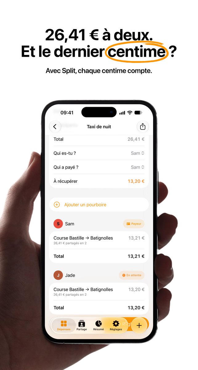 melaineberth's tweet photo. 26,41 € de taxi à partager à deux

13,20 € chacun ? Il manque un centime

Avec Split l’un paie 13,21 € et l’autre 13,20 €, le total tombe toujours juste

Un petit détail mais quand on partage une dépense, chaque centime compte 👇 https://t.co/fpthJKGFA9