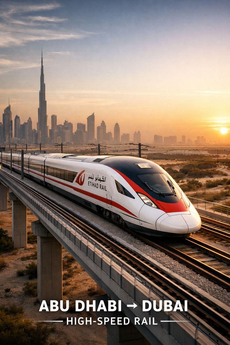 LaurenFairways's tweet photo. Dubai to Abu Dhabi in about 57 minutes. 🚆🇦🇪

The new Etihad Rail passenger service is bringing Dubai and Abu Dhabi closer than ever.

A faster way to explore the UAE.

#UAE #Dubai #AbuDhabi #Travel https://t.co/75ixNieJvt