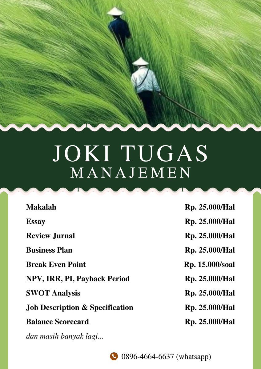 furtherism's tweet photo. guys beneran dah yg butuh joki tugas manajemen berkaitan dengan yang tertera di gambar atau tugas manajemen lainnya bisa pc ke wa di bio yaww 🫶🏼 thank youu #fyp #jokitugas #jokitugaskuliah #manajemen https://t.co/WG1uKySX2A