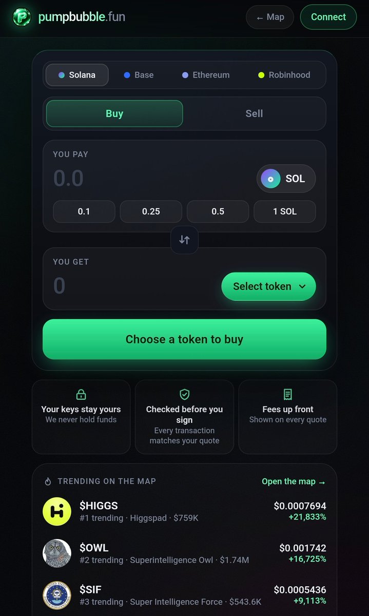 pumpbubblefun's tweet photo. PumpBubble Swap is Live 🟢

Trade Solana or Robinhood memecoins 💹 https://t.co/PpsfVI3AYv