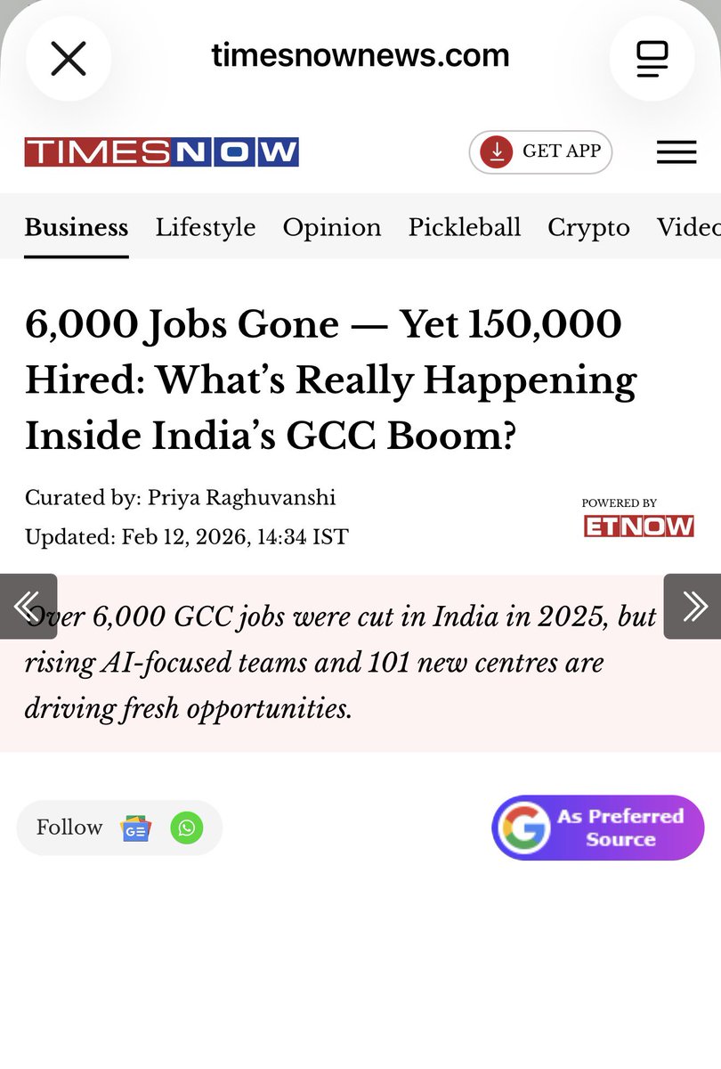 SanDiegoKnight's tweet photo. 🚨 INDIA’S GCC HIRING IS ACCELERATING.

In 2025, India’s Global Capability Centers hired about 454,000 people.

In 2026, they’re projected to hire 510,452. That’s another 12% increase.

227,991 were already hired in the first half of 2026 alone.

India now has 2,100+ GCCs employing roughly 2.4 million people.

These aren’t just call-center jobs.

More than 45% of new GCC hiring is now concentrated in engineering, AI, cloud and product roles.

As American white-collar hiring weakens, offshore capacity is accelerating.

The policy question is simple:

Are we competing to keep these jobs in America, or financing their migration overseas?

@JDVance @StephenM @SecScottBessent @realDonaldTrump @berniemoreno