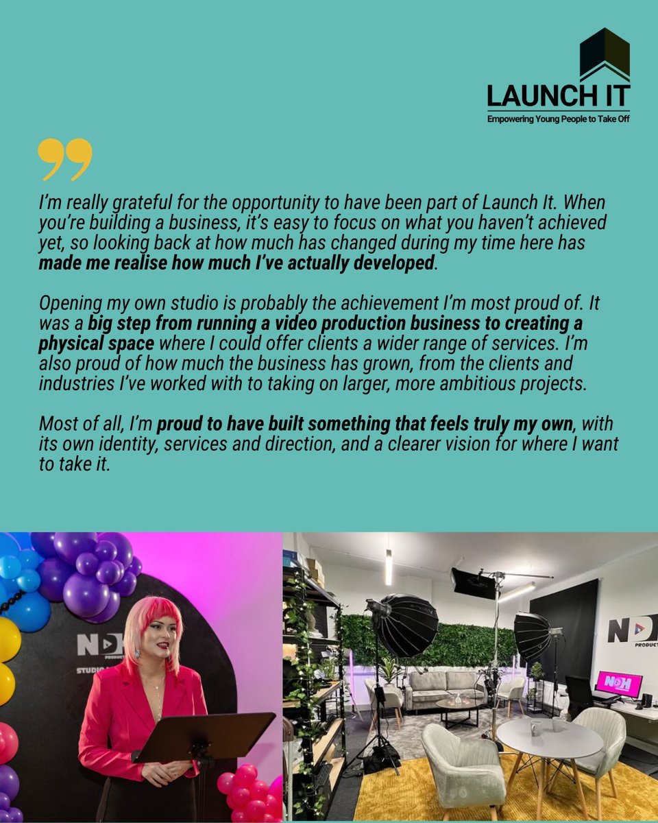 LaunchIt_UK's tweet photo. From running a video production business to building her own studio, Nikita’s Launch It journey shows what can happen when young founders have the space, support &amp; community to grow. 🎥✨

We’re proud to have supported Nikita in her journey &amp; excited for what's next. 🚀 https://t.co/9SergVJTxa