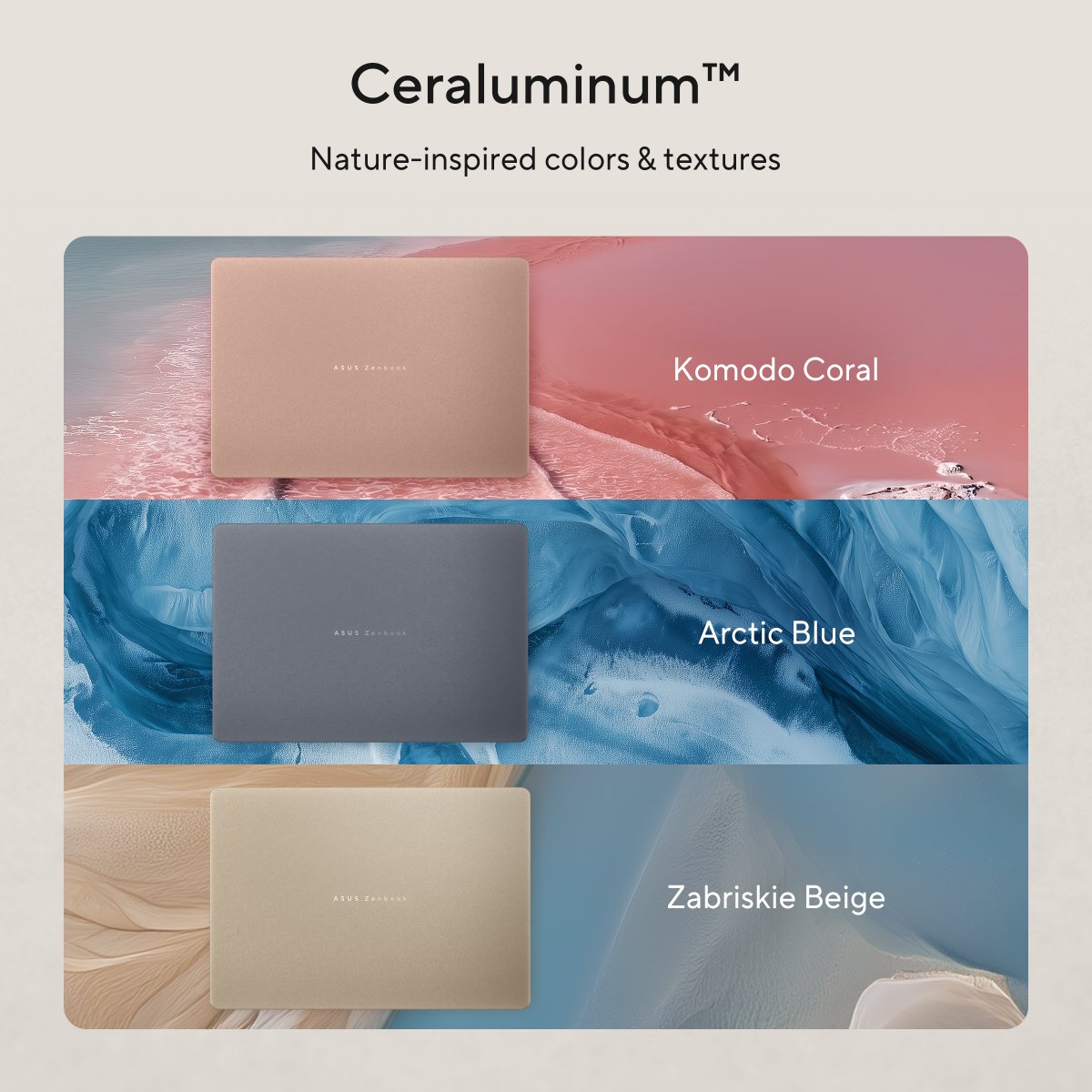 ASUS's tweet photo. Meet the #ASUS #Zenbook 14, with an OLED display, 30+ hours of battery life, and a refined 1.1 kg design.

Finished with our exclusive Ceraluminum™ material and colorways, it’s designed to feel personal to you.

✨Discover more: https://t.co/dgNwOZgE0s

#DesignYouCanFeel https://t.co/TcfrHmkn2A