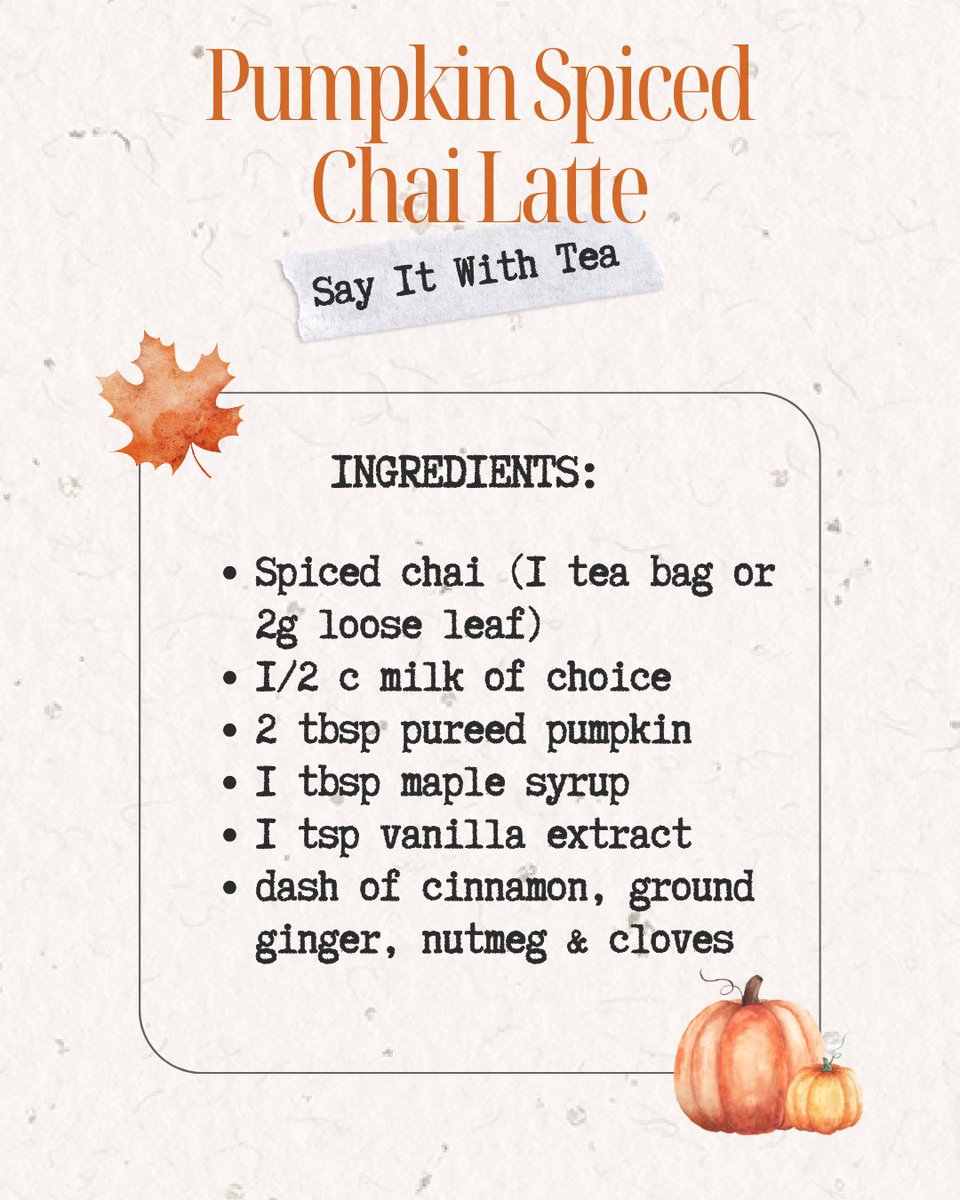 TeaCouncil's tweet photo. For all the true Pumpkin Spice Latte lovers who kicked off fall back in August… we see you and wonder if you are looking to change things up a bit by using a chai blend as the base for your pumpkin spiced latte. Spicy, cozy and the perfect fall upgrade. Enjoy hot or iced. https://t.co/X2UuJXEQbk