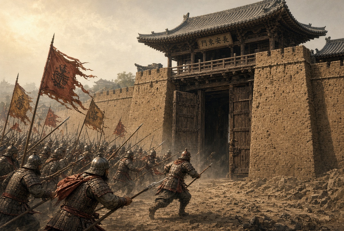 AncientHistDay's tweet photo. On October 4 in AD 23, Han soldiers entered Chang’an by the Xuanping Gate, the people’s “Capital Gate,” on the east wall. Wang Mang’s Xin dynasty had already lost the field. At Kunyang that summer his great relief army had been broken. What fell on this day was the capital.

He had taken the throne in AD 9 from a child of the Liu house and tried to remake the empire by decree: land “returned” to a well-field ideal, new coin, renamed offices. The great clans balked. The Yellow River had shifted. Famine filled the roads. Lulin bands in the south and the Red Eyebrows in the east were already armies. Chang’an did not wait for either.

Mang distrusted the gate troops, easterners, and posted 600 Yue cavalry under a colonel at each gate. It was not enough. Zhang Han, out inspecting the walls, was cut down as the column came through. Wang Yi, Wang Lin, Wang Xun, and Que Yun formed at the northern palace gate. The Hanshu says more than 700 of Mang’s hardest fighters died there. By sundown the offices and great houses were empty. Officials had run.
That is the day. The next morning city youths, Zhu Di and Zhang Yu among them, fired the workshop doors and axed the Gate of Reverence for Law, shouting for the “rebel” Wang Mang to come out. Flame reached the harem. Mang sat in dark purple, seals at his belt, the dagger called Yu the Great’s in his hand, an astronomer turning the diviner’s board before him. He shifted his mat with the handle of the Dipper and said Heaven had set virtue in him, so what could Han soldiers do? He had not eaten. His breath was already short.

At dawn on October 6 his last thousand were taken to the Terrace Bathed by Water. Crossbows failed, then swords. A merchant, Du Wu, killed him and took the ribbon. Gongbin Jiu cut off the head for the Gengshi court. The body was torn apart in the crowd. The Xin dynasty ended in a palace pool, not in a pitched battle.

The lesson is older than the slogan. A capital falls when the gates are no longer trusted, and a reform that the clans will not man has no second army.
Did Chang’an fall to the Han loyalists, or to its own empty offices?

#OnThisDay #AncientHistory #HanDynasty #ChangAn #WangMang