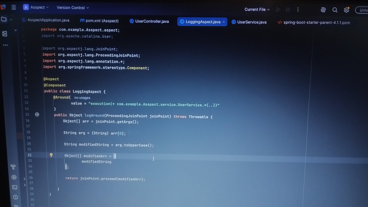 SwainShubh's tweet photo. Day 114 of java ๐
Today I learn
โ
Around annotation in AOP
โ
modify arguments
#java #javadeveloper #spring #springboot https://t.co/A84mk3CE5z