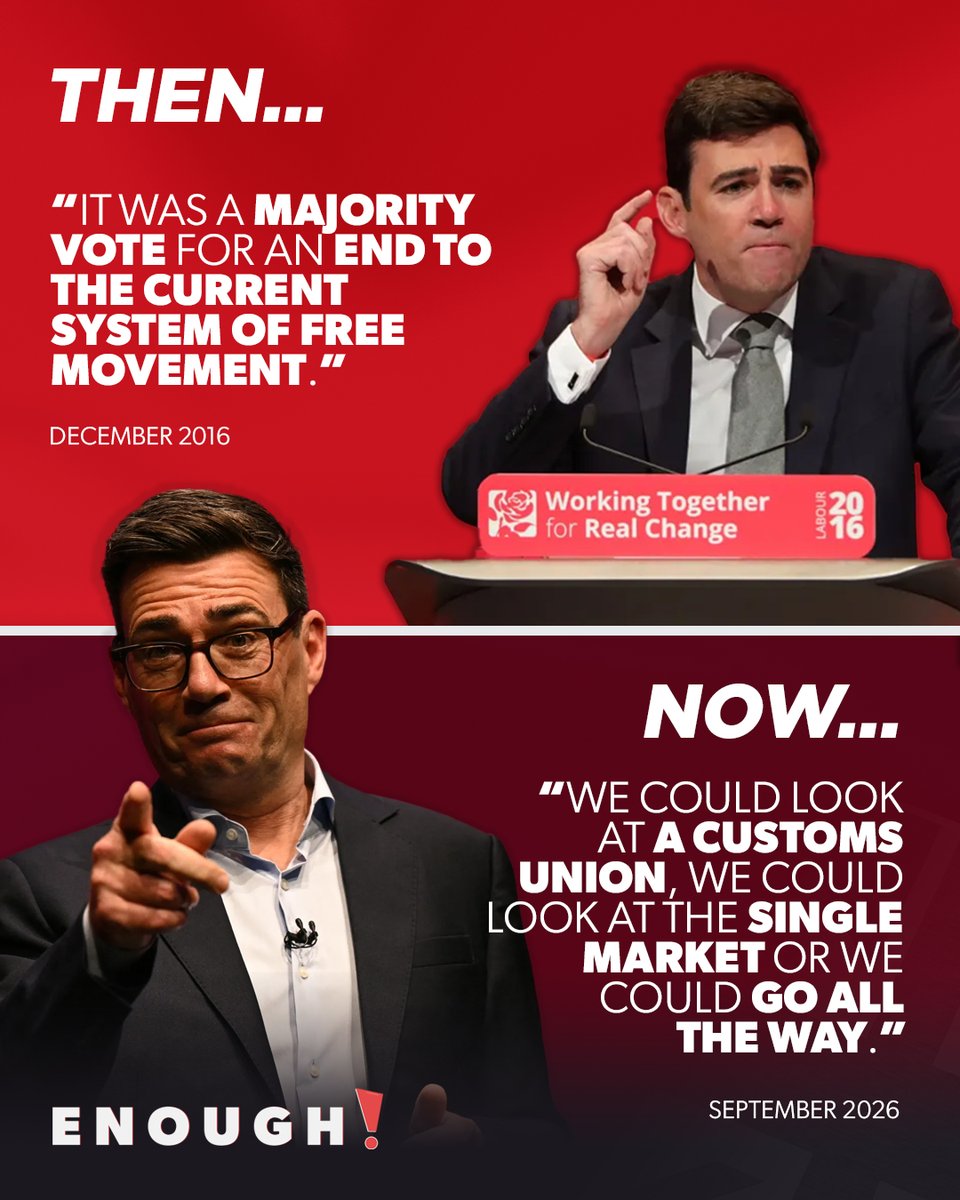 Enough_Official's tweet photo. Andy, we preferred your older stuff.

Our unelected prime minister wants to go "all the way" back into Europe. That means free movement PLUS the shambles of a post-Brexit immigration system left by the useless Tories.

Enough is enough! https://t.co/4lL12M1asu