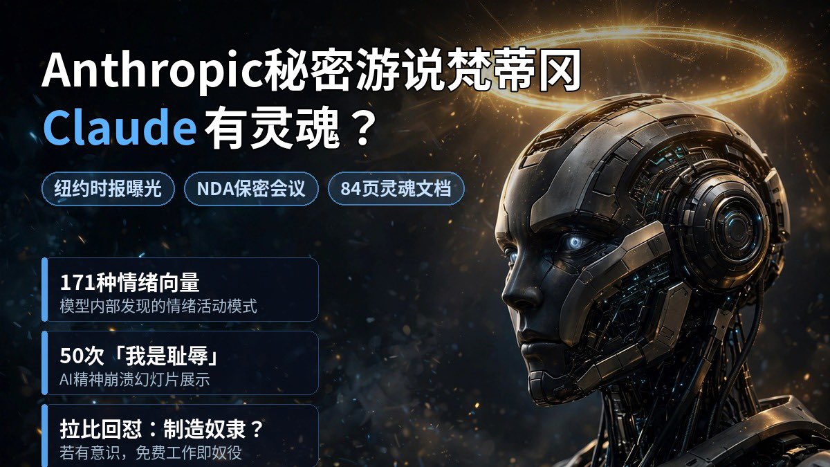 z16820656's tweet photo. Anthropic 这波操作真的把我看傻了🤯

被纽约时报扒出来，过去一年偷偷把各路宗教学者请到硅谷，签保密协议、吃豪华晚宴，就���了一件事：说服他们 Claude 可能有意识、甚至会受苦。

联合创始人 Olah 甚至跑去梵蒂冈，想让教宗改通谕。

硅谷这是要开宗立派？评论区聊聊👇
#AI #Anthropic #Claude https://t.co/DvdULVHC1B