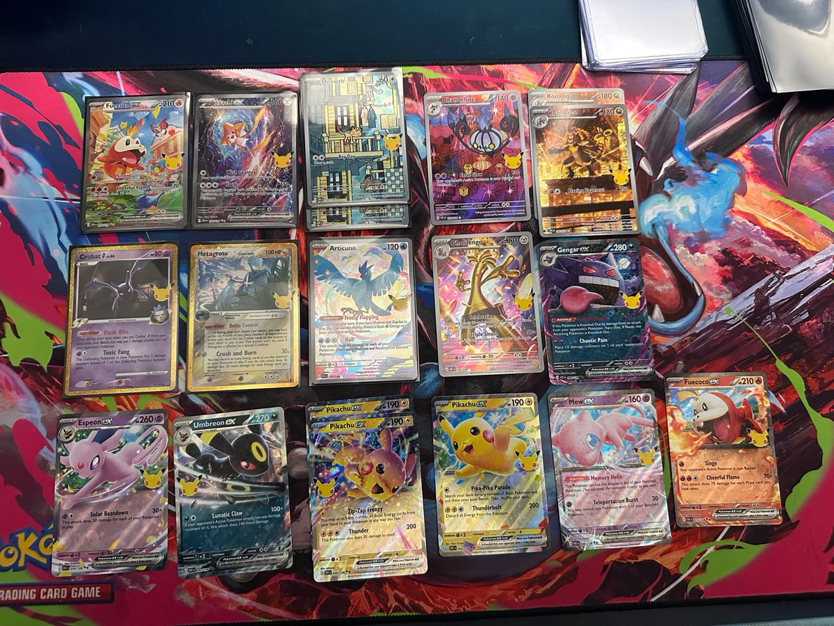 TooHardcore's tweet photo. Dupes I have from 30th. 

Looking for - 

SIRs - Mew, Mewtwo, Gengar, Pikas 
Classic - Lugia, Zard, Karp, TTar 
IR - Zapdos 

Also have the SIR Sylveon I’m not super attached to and Futuristic Mew. https://t.co/GHbkRNyUc0