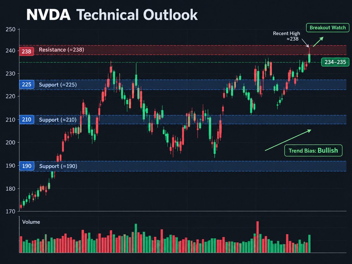 $NVDA heads into the weekend around $234.22 after hours, up 0.12% from the regular close.
Friday’s chart tells a clear story:
High: $237.88
Close: ~$233.95
Volu