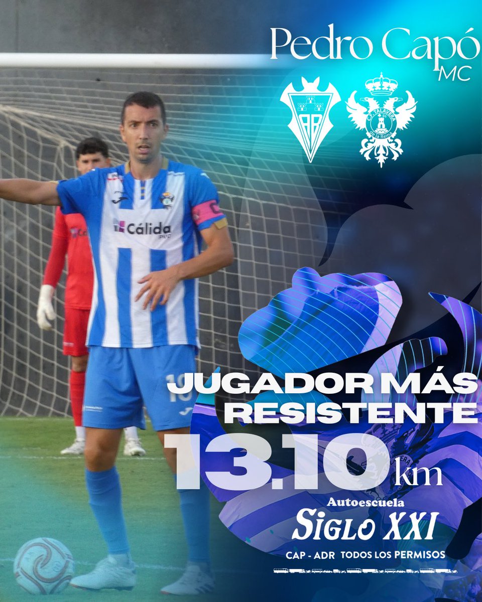 CFTalavera's tweet photo. ⚡️Arman Lazcano  fue el jugador más veloz en el #AlbaceteTalavera  alcanzando los 31.94 km/h

🔋Por otra parte, Pedro Capó fue el que más kilómetros recorrió en el encuentro 

🚙Ambos datos, una temporada más ofrecidos por Autoescuela S XXI https://t.co/fXB8WW97A0