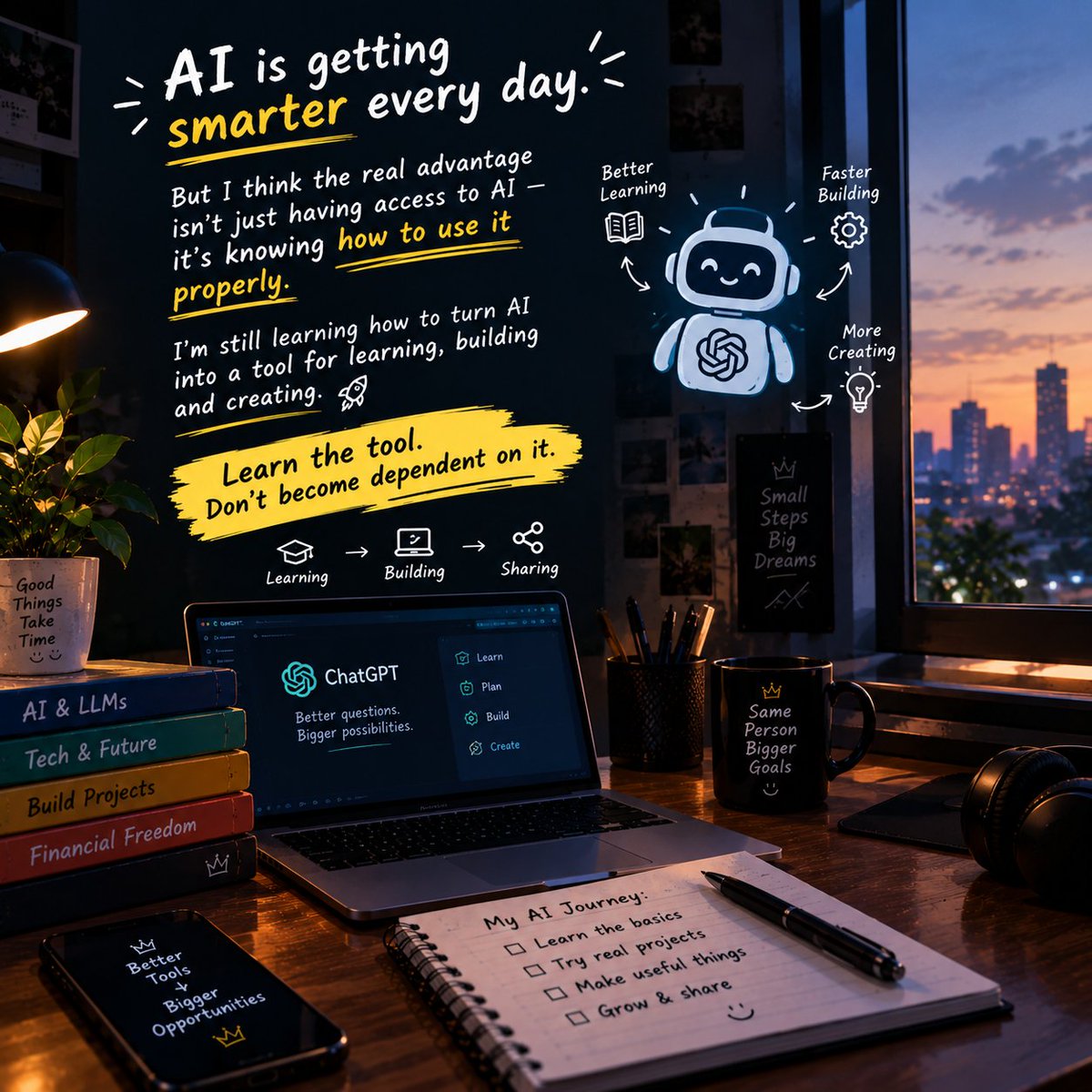 Tahmid56862's tweet photo. AI is getting smarter every day. 🤖

But I think the real advantage isn’t just having access to AI — it’s knowing how to use it properly.

I’m still learning how to turn AI into a tool for learning, building and creating. 🚀

Learn the tool. Don’t become dependent on it.👌 https://t.co/rUXv8zHDhS