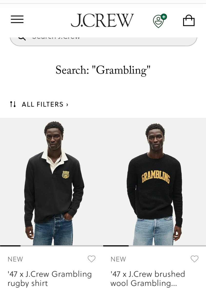 Grambling1901's tweet photo. Our new J. Crew collection is live!! Celebrate the Homecoming win by heading to https://t.co/9U2Lcw30RW and search "Grambling" for exclusive Grambling State gear to rock this Fall. #GramFam #GoTigers 🖤💛 https://t.co/gTGmoDzkKb