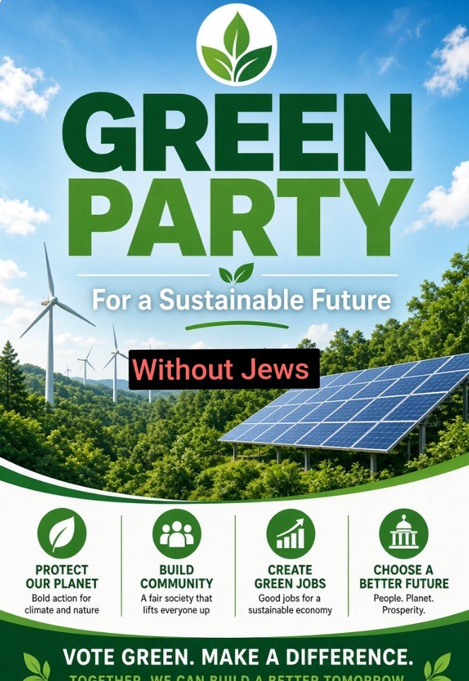 AvalonJewish's tweet photo. The Green Party, The New Nazi Party.
For a sustainable future without Jews and synagogues. https://t.co/xC6zqkdPzv