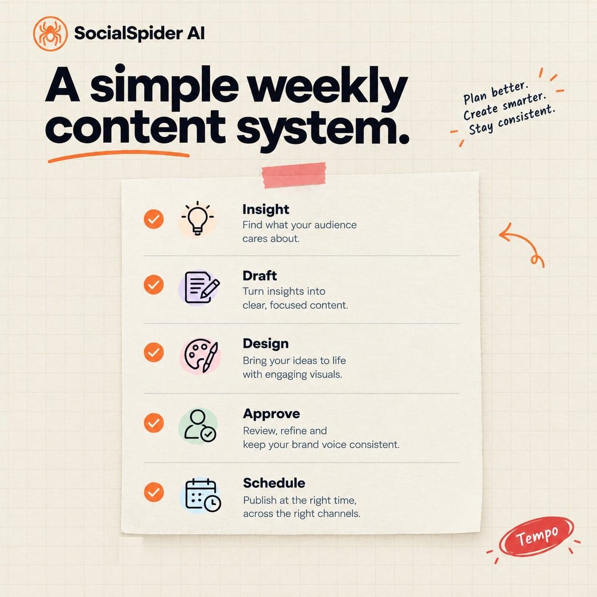 SocialSpiderAI's tweet photo. 🔄 Consistency needs a workflow.

💡 Insight
✍️ Draft
🎨 Design
✅ Approve
📅 Schedule
A simple system keeps content moving — without relying on Monday motivation.
#ContentPlanning #SocialSpiderAI https://t.co/xbjkcteD34