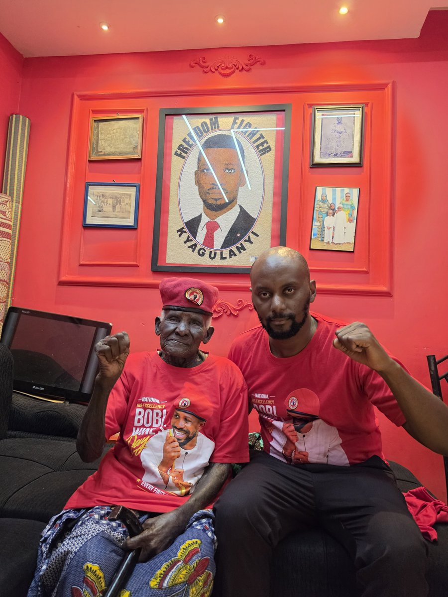 DavidLRubongoya's tweet photo. On this second edition of #BobiWinesDay, we spent some precious time with one of his elderly friends and most loyal supporters, Jajja Tausi, who hasn’t been feeling well. She was overjoyed to receive customized #BobiWinesDay T-shirts for herself and her grandchild. The ultimate highlight of her day, however, was getting a surprise phone call from @HEBobiwine directly! In return, she blessed us with a powerful duwa. We pray for her quick, complete recovery and remain deeply grateful for her unwavering commitment to the people's cause.