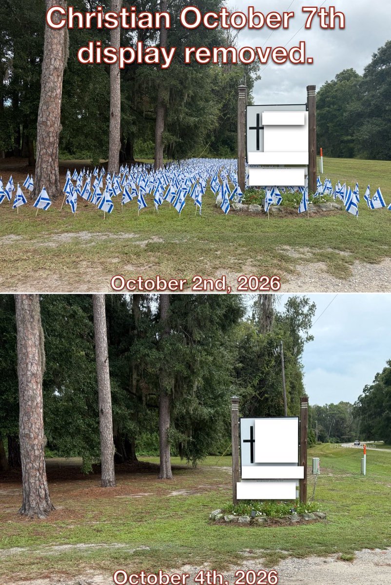 Rush1776Rush's tweet photo. On Oct 2nd, while driving home from work, I came across a small church in the middle of nowhere with Israeli flags displayed everywhere outside. I pulled over to take a photo and noticed a few people putting up the flags. I parked my car and asked them why they were making such a display, and they said, “It was for October 7th and in solidarity with the Jewish people”. We then had a 15-20min civil discussion about the details of October 7th, where the term Judeo-Christian comes from, immigration, the Talmud on Jesus vs. the Quran on Jesus, the Schofield Bible, and the wars in the Middle East. They listened; one cried while I did most of the talking, and they had very little knowledge on any topic. Eventually they left, went inside, and I assumed I failed in my goal to communicate with them. So today I was going to hold a sign with Revelations 3:8 and 3:9 outside their church in protest(like a crazy person). Only to find the 1700 flags all gone.  

Moral of the story: speak truth far and wide to help wake up your people from a billion-dollar, war-levels of propaganda machine.