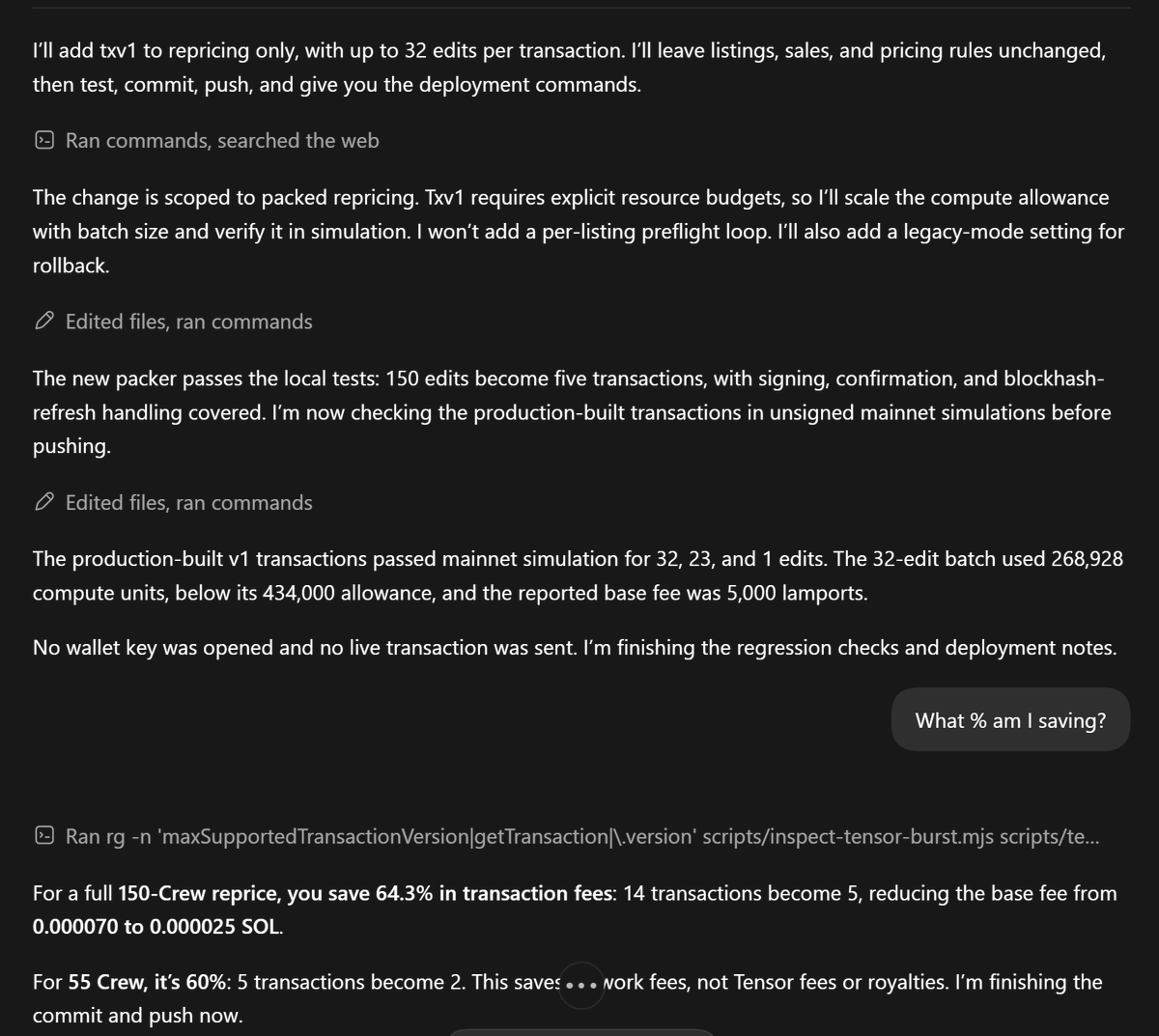 Bryan_TitanA's tweet photo. I know everyone is trying to sell Breakpoint tickets but txv1 just saved me 67% in fees and reduced my transaction count by 2.8x.  That means less congestion, less priority fees, cheaper RPCs, imagine if EVERYONE did this? Man this is good for everyone but validators and hardware providers... ... ...  Oh shit. 🧟

@solana