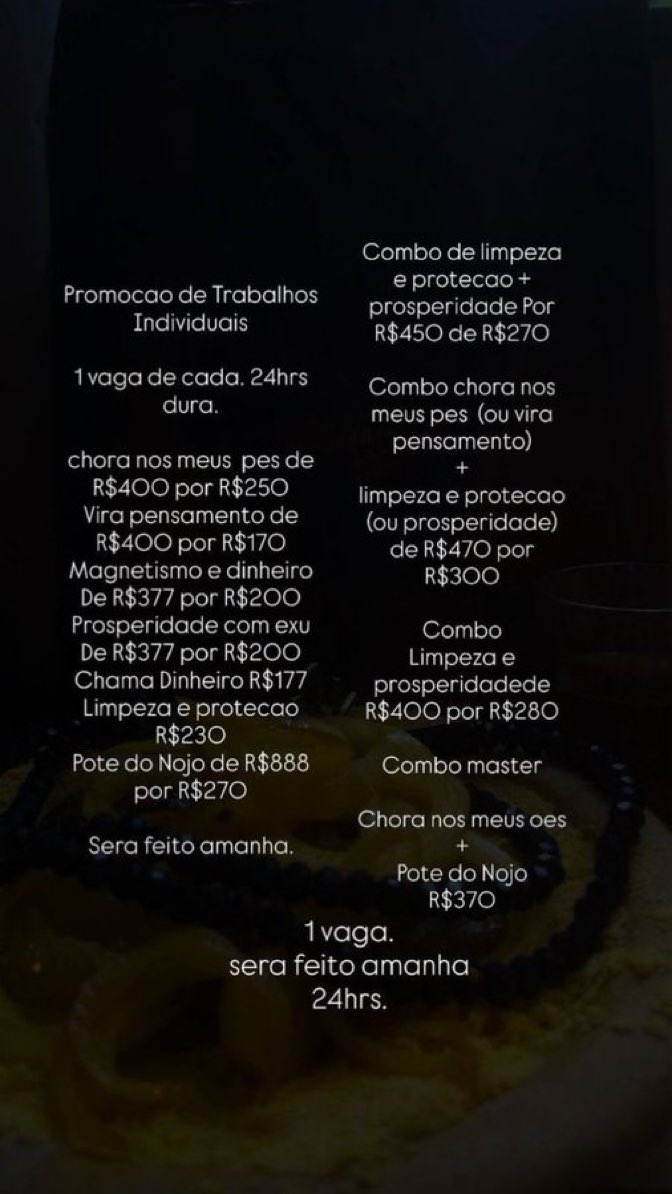 IngridDPadilha_'s tweet photo. Combos Disponiveis
de trabalhos individuais.

tags: tarot, exu, tiragem, quimbanda, cartas, magista, cartomante, baralho cigano, pombagira, oráculos, magias, espiritualidade, consulta, trabalhos espirituais, oraculista, mesa, aberta, adocamento, amarracao amorosa, amor, feitiço https://t.co/mzaHZY2SJE