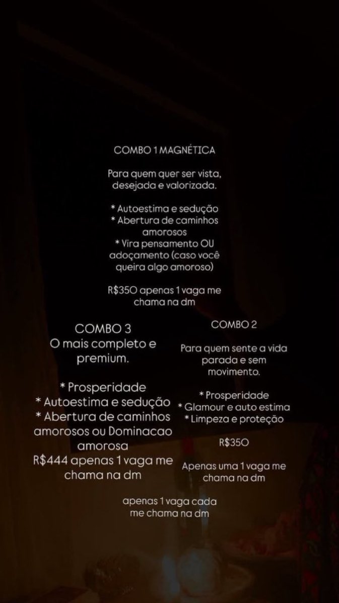 IngridDPadilha_'s tweet photo. Combos Disponiveis
de trabalhos individuais.

tags: tarot, exu, tiragem, quimbanda, cartas, magista, cartomante, baralho cigano, pombagira, oráculos, magias, espiritualidade, consulta, trabalhos espirituais, oraculista, mesa, aberta, adocamento, amarracao amorosa, amor, feitiço https://t.co/HEP24zMYrW