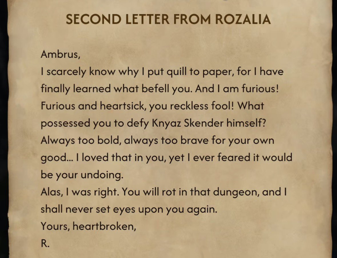 purinnieum's tweet photo. At this house you find letters of a women that was Ambrus's lover. At night you also find a Murohn there. I wonder if that is Rozalia, aka Ambrus failed to turn her properly. And ran out of shame but refusing to kill her?

Or, maybe Brencis was involved. So Ambrus cuts all ties.. https://t.co/LnWrH3YCvw