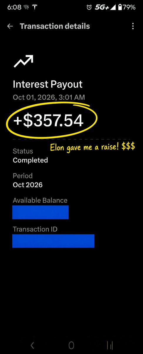 96BRAVO1's tweet photo. Next month this payout should be north of $625.00.  Keeping this here for as a record.  Go give yourself a raise and pull your paycheck into X Money.  @elonmusk @XMoney https://t.co/nfHaldjHxP