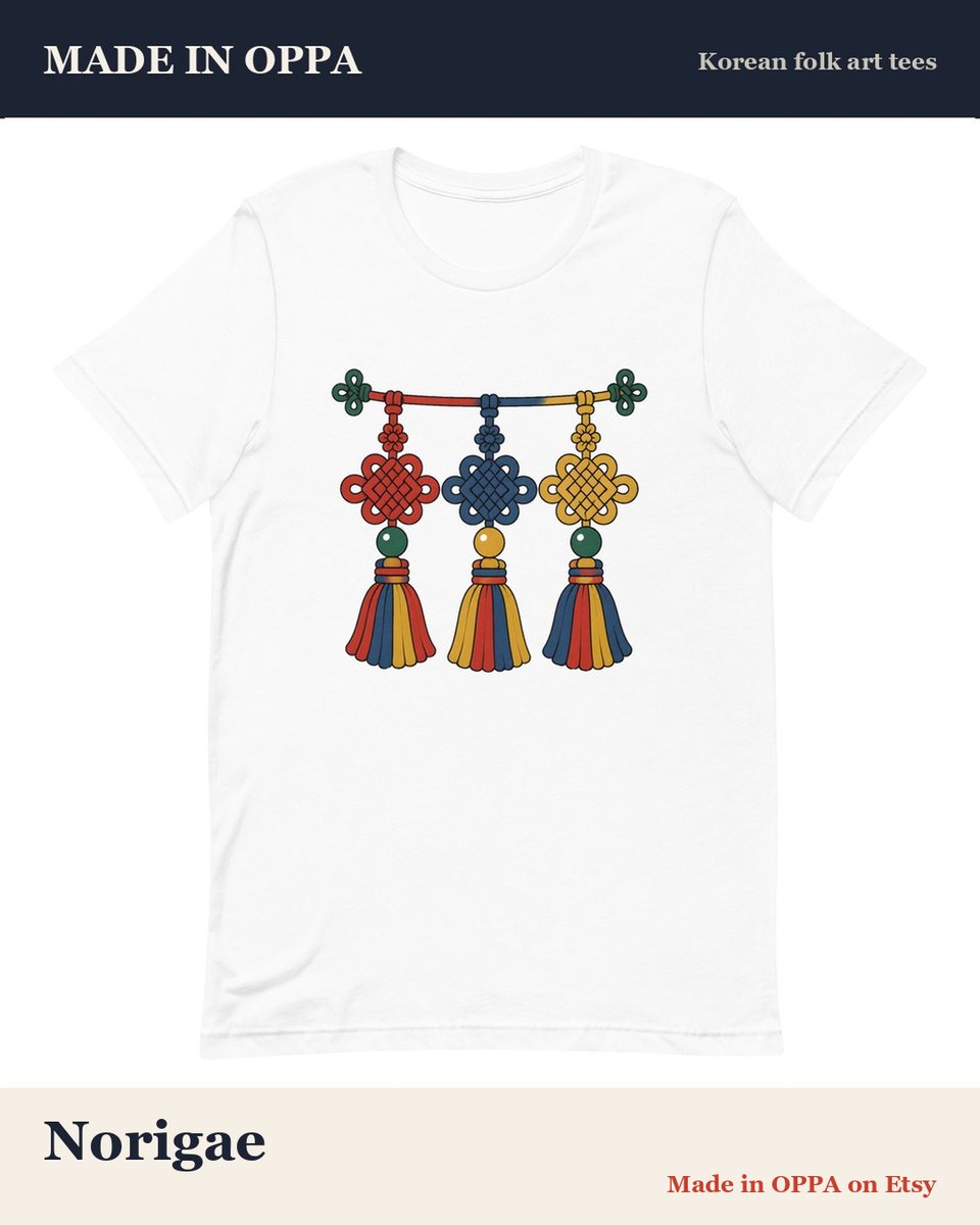 madeinoppa's tweet photo. Norigae — Norigae: the knotted ornaments that hang from a hanbok jacket. Korean folk art on a soft unisex tee, made to order in the USA.

Artwork made with AI, printed on demand in the USA.
Shop: link in bio
#norigae #hanbok #minhwa https://t.co/LsYQnrKHmA