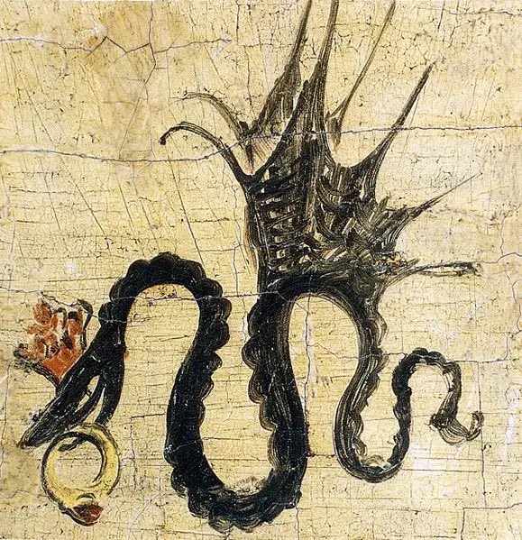Plantagenet1455's tweet photo. The winged serpent is the famous signature of German Renaissance master Lucas Cranach the Elder. Granted a coat of arms by Frederick the Wise in 1508, it depicts a crowned serpent holding a ruby-set ring—and became Cranach’s distinctive artistic hallmark. https://t.co/90iRXiMGgt