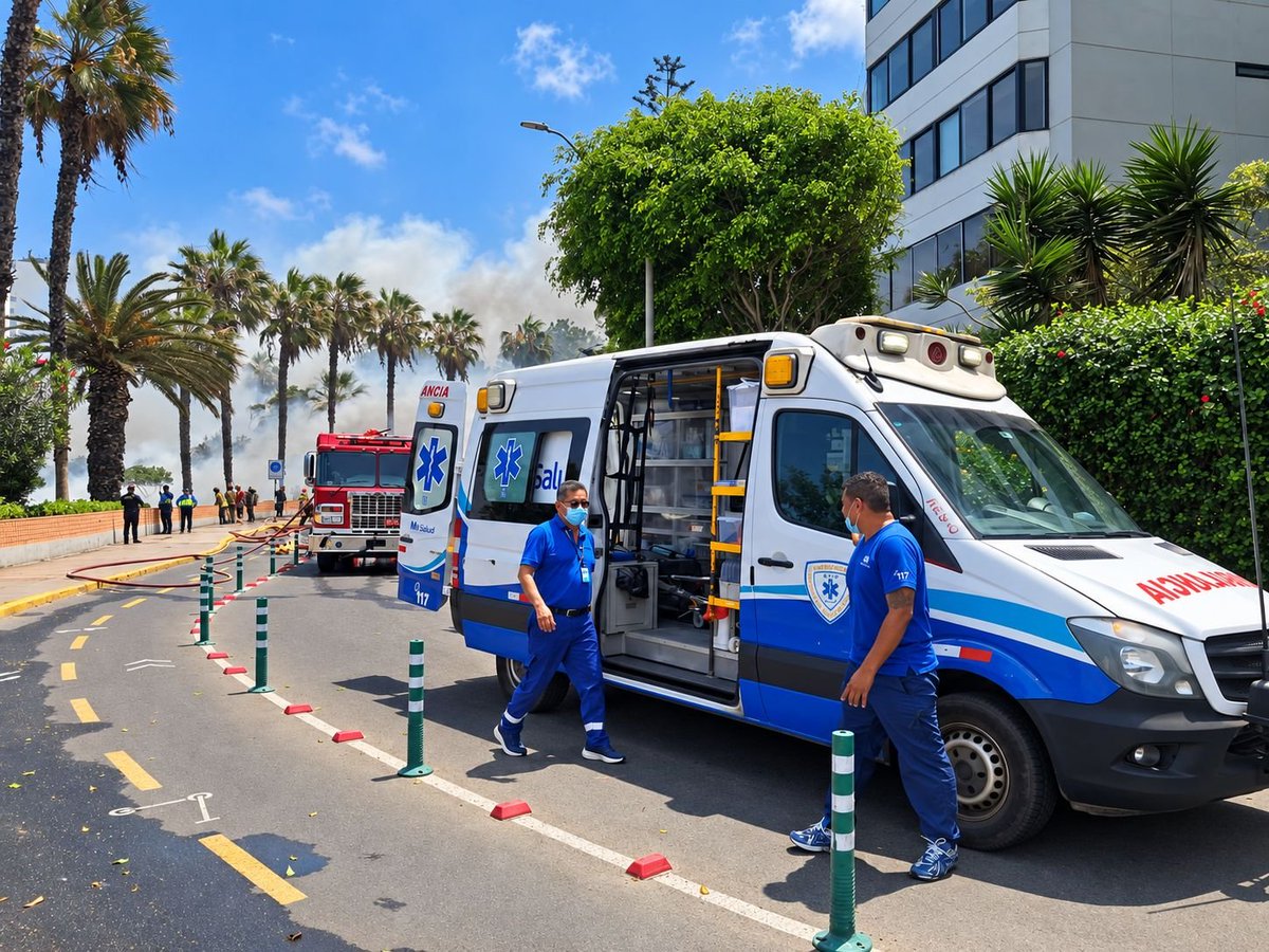 EsSaludPeru's tweet photo. 🚨 #EsSaludInforma | Reforzamos nuestra respuesta ante el incendio en Miraflores.
🚑 La Unidad 19, primera unidad medicalizada de EsSalud, ya se encuentra en el punto ubicado en el Malecón de la Reserva 1049, brindando soporte ante cualquier eventualidad.
En tanto, una ambulancia tipo II del Policlínico Juan José Rodríguez Lazo se dirige a la emergencia, mientras Hospital Perú desplaza personal médico especializado.
#EsSalud #Miraflores #LaSaludNoEspera