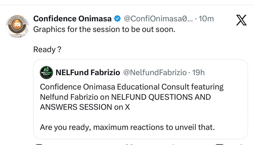 NelfundFabrizio's tweet photo. NELFUND Q&amp;A SESSION 🚨

A special NELFUND Questions &amp; Answers Session is coming up! 🔥

Date: Saturday, October 10, 2026.
 https://t.co/MfkcuQ3BCn

Graphics dropping soon. Stay tuned! 🔥 https://t.co/jIlOdjpN2m