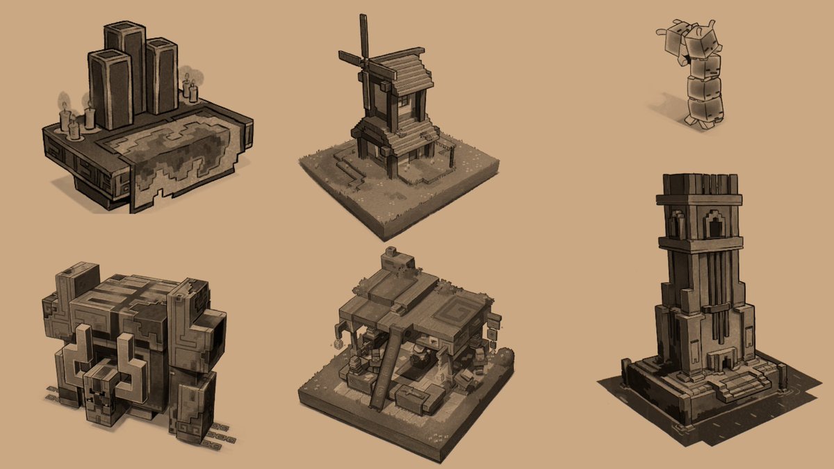 Funny_Anar's tweet photo. Concept arts of Minecraft Dungeons 2 that shows up and the end credits: https://t.co/1L1BK5HSAM