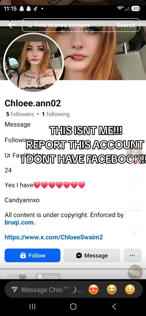 ChloeeAnn20's tweet photo. PLEASE REPORT THIS FACEBOOK ACCOUNT! ITS ACTIVLY STEALING MY TIKTOK VIDEOS AND MY SELFIES TO SCAM AND CATFISH PEOPLE!!!!! https://t.co/LiJOFi4SU0