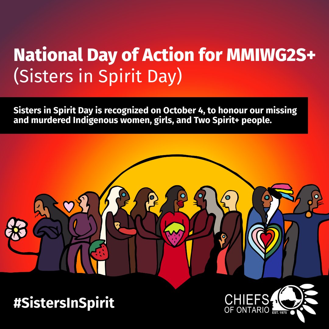 ChiefsofOntario's tweet photo. October 4 is the National Day of Action to honour the lives of MMIWG2S+ and stand with the families and First Nations who continue to lead the call for justice.

https://t.co/Ecxg2IoR9L

#SistersInSpirit #MMIWG #MMIWG2S https://t.co/ybYRnuqJjh