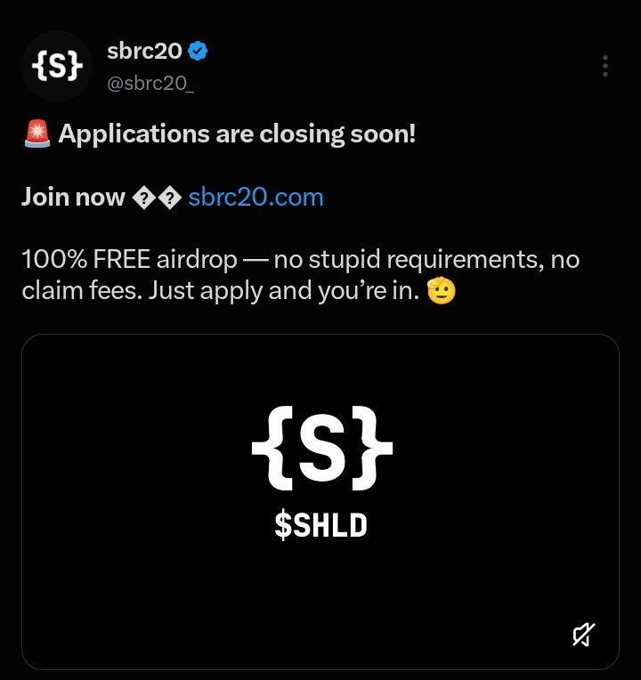 burj_of_web3's tweet photo. LAST CHANCE FOR $SHLD AIRDROP! 

Applications are wrapping up fast for the @sbrc20_ free airdrop. If you haven't secured your spot yet, here is why you shouldn't sleep on it:

100% FREE allocation  
Zero claim fees  
No tedious tasks: No hoops to jump 👇 https://t.co/PN7BLmaeXA