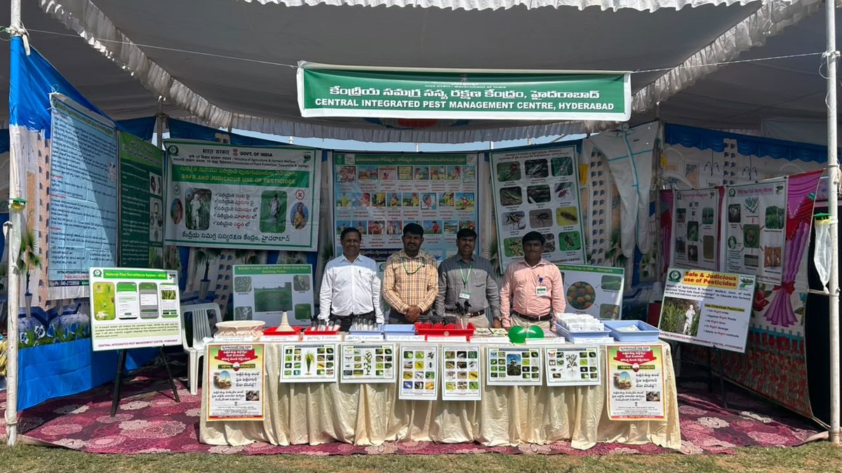 CIPMCHyd's tweet photo. Central Integrated Pest Management Centre (CIPMC), Hyderabad participated in the Kisan Mela held at Kalabharati, Kamareddy on 30.09.2026, which was attended by approximately 1,600 farmers. CIPMC, Hyderabad established an informative stall to create awareness among farmers. https://t.co/Mc1RagxmUi