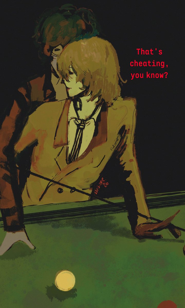 lutlone's tweet photo. at the pool table 
#shuake #persona5 https://t.co/CfDdABTjga