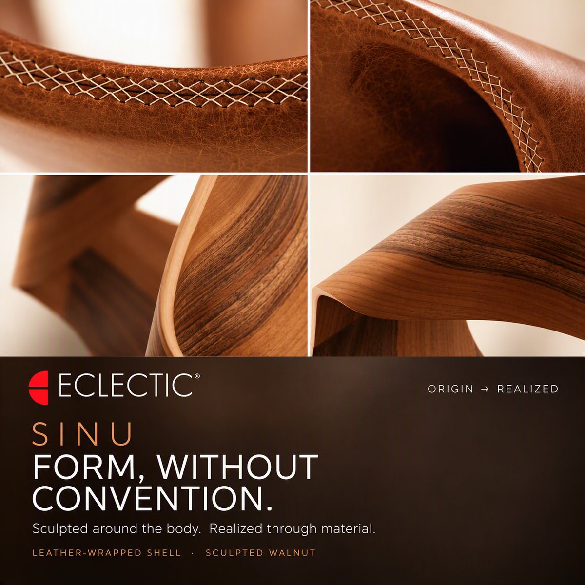 Eclecticfacts's tweet photo. LOOK AGAIN.
SINU has evolved.
Sculpted walnut.
Stainless-steel swivel & castors.
One continuous architectural gesture.
SINU | FORM, WITHOUT CONVENTION.
ORIGIN → REALIZED
#ECLECTIC #SINU #OriginRealized #ArchitecturalDesign #ContractFurniture #HospitalityDesign #FurnitureDesign #WalnutFurniture #SwivelChair #DesignDetails