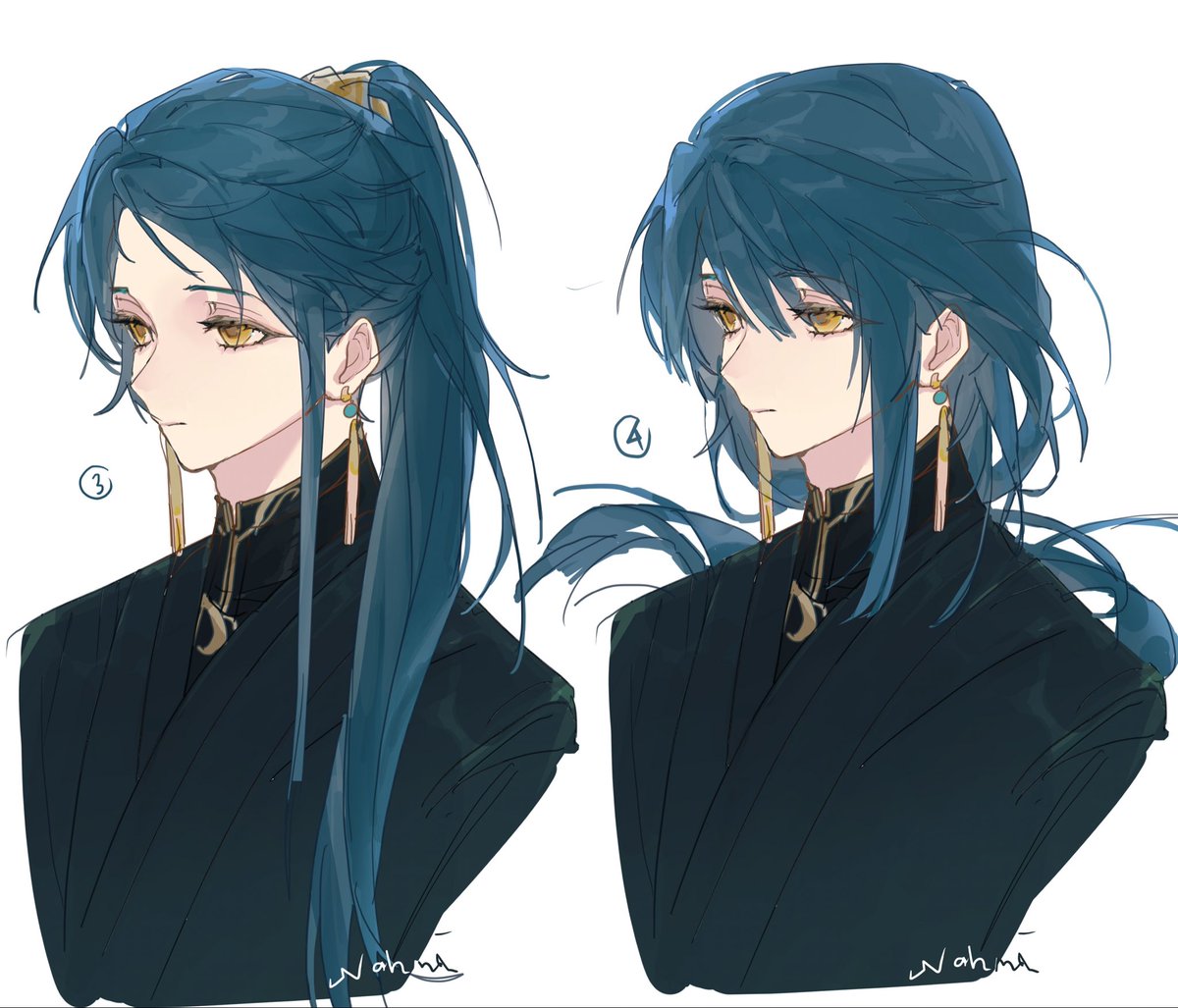 Nahmi_1802's tweet photo. which one do you think suits him best? I’d love to hear your thoughts ՞ ܸ.ˬ.ܸ՞

#Xingqiu
#行秋 https://t.co/pmNLEmdx14