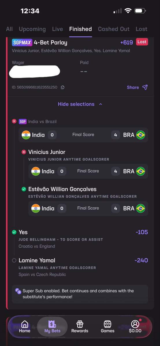 JustinDeBarros_'s tweet photo. @HardRockBet  - EXPLAIN - I WAS TOLD YESTERDAY THAT ANY SLIP WITH A FRIENDLY INTERNATIONAL GAME ON IT IS NOT COVERED BY SUPER SUB ELIGIBILITY. SO WHY DID MY TICKET WHO HAS Vini JUNIOR LOSE AND THIS INDIVIDUAL WIN? https://t.co/PKPdRwKmbV