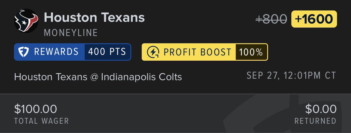 PlusEvStick's tweet photo. HUGE $100 ARBITRAGE BET👇

$100 Texans ML
$1,495 Colts ML
$1,595 wagered
$1,699.70 payout
$104.70 PROFIT🤑

What other side hustle gives you the opportunity to make you $100 in a matter of seconds? @OddsJam makes it TOO EASY https://t.co/VU2lIbEhXE