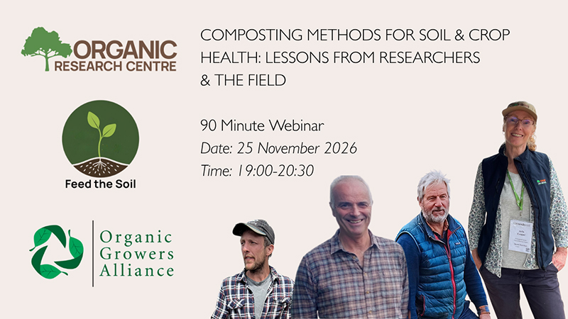 OrgResCent's tweet photo. Save the date!  25th November 2026. Join this ORC and Organic  Growers Alliance (OGA) webinar to learn about composting techniques to boost #soilhealth and crop health. Register now! https://t.co/CUQWWtLmlk https://t.co/bUKEaFMhKF