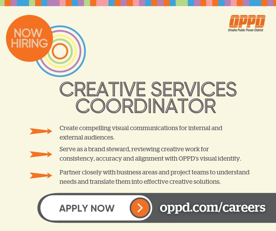 OPPDCares's tweet photo. Looking to bring an artistic flair to the energy industry? 🖌️🎨 We're searching for a Creative Services Coordinator to join our team. 💡

Apply now ➡️https://t.co/rujm745055 https://t.co/OJGT4vs3aT