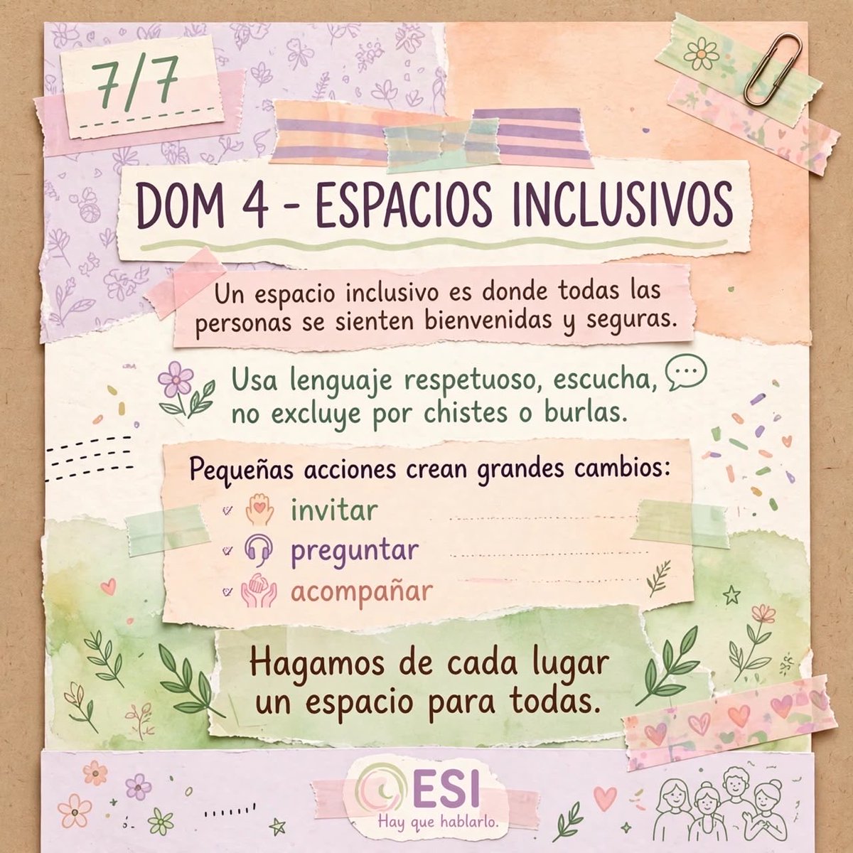 HayQueHablarlox's tweet photo. 💗 DÍA 7/7 — ESPACIOS INCLUSIVOS
Cerrar esta semana recordando que incluir también es hacer que cada persona se sienta bienvenida, escuchada y respetada. 🫶

#ESI #Inclusión #Diversidad #Respeto #HayQueHablarlo https://t.co/r1cFOrSNKT