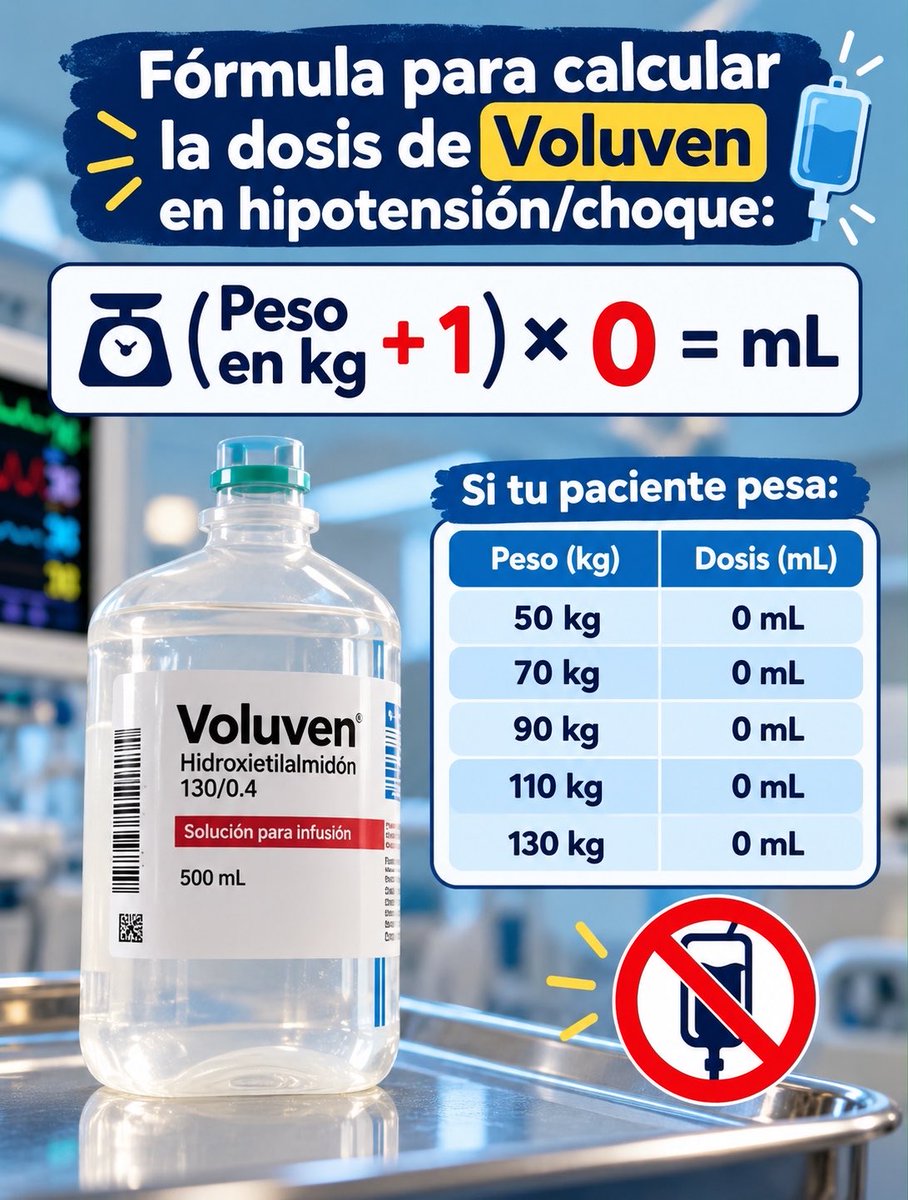 OrlandoRPN's tweet photo. Formula actual para calcular la dosis de VOLUVEN en pacientes Hipotensos y Chocados por cualquier causa 🩸 👍
#Hidroxietilstarch https://t.co/9YECxrRBKh